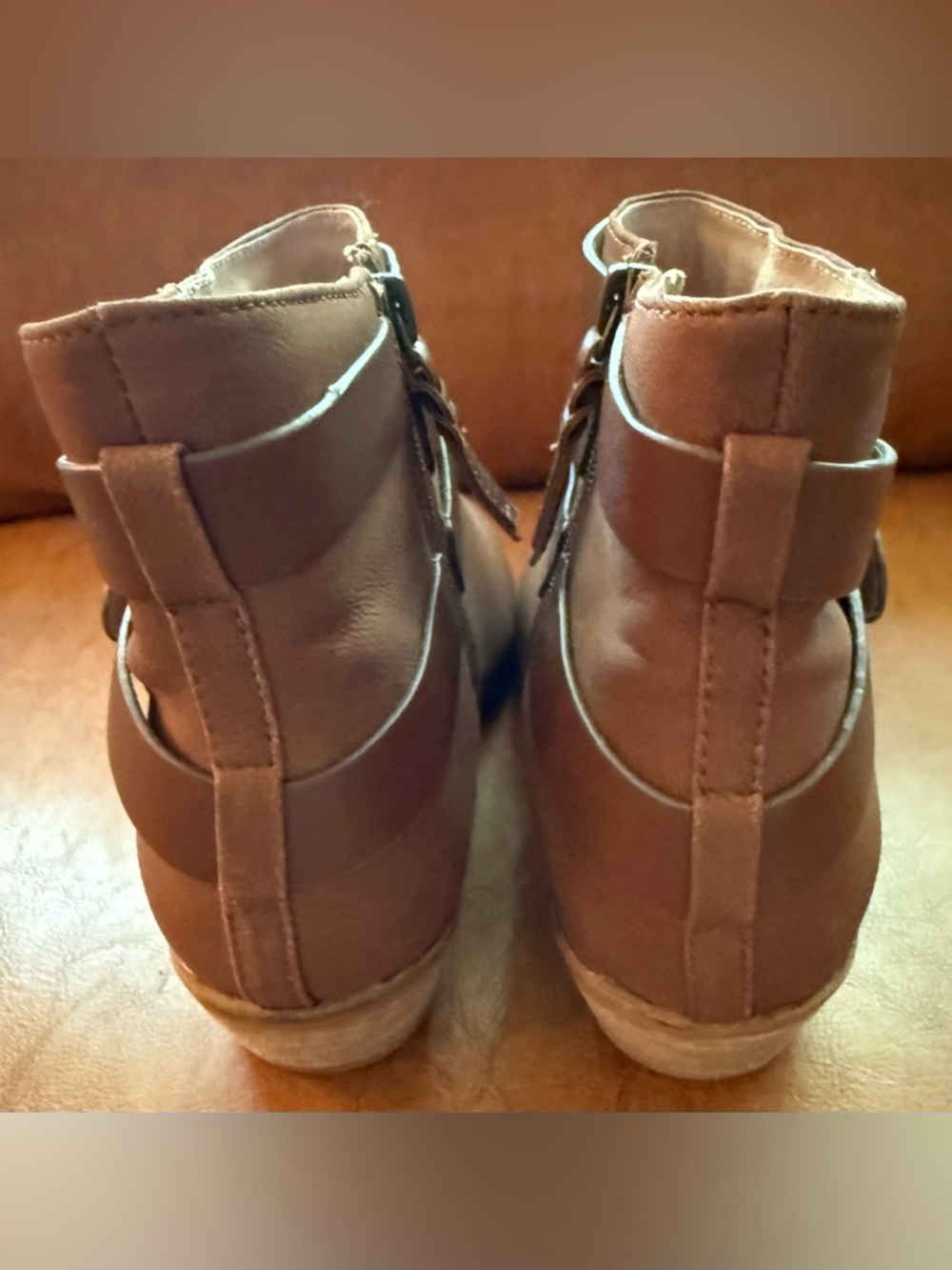 SoftWalk Rancho Booties Tan Leather Double Strap Side Zip Size 10W - Picture 8 of 10